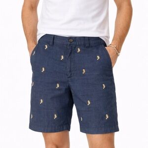 J. Crew, Men's Seahorse Embroidered Blue chino Shorts , Size 33